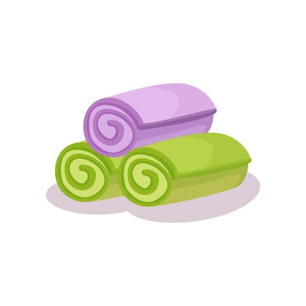 Green and purple rolled up towels vector Illustration on a white background