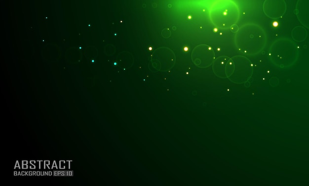 Green bokeh glowing particles blur abstract background