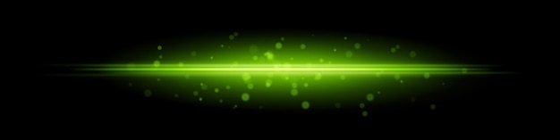 green horizontal light beam with glowing dust particles and radiant motion blur on black background perfect for fantasy transitions luxury effects or magical digital overlays