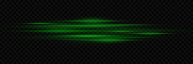 Green line flash Neon rays light effect On a transparent background