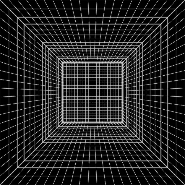grid room in perspective in 3d style. indoor wireframe from lines, template interior square