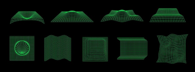 grid surface set cyberpunk style illustration blank set mesh curved surface templates perspective