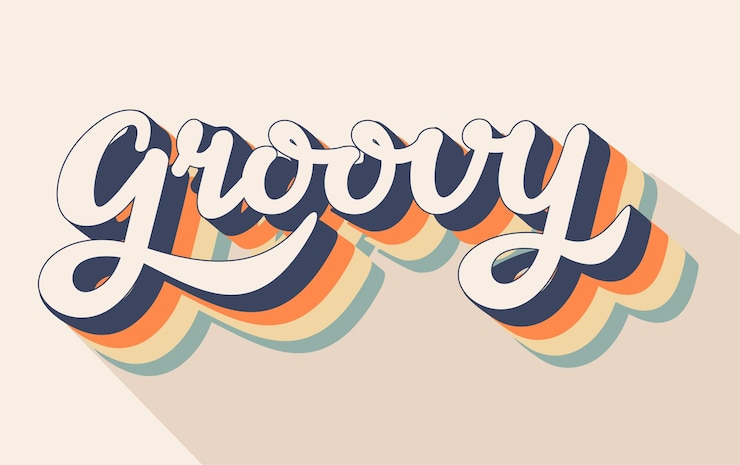 Vektor groovy word typography style hippy psychedelic lettering groovy doodle vintage concept hippie