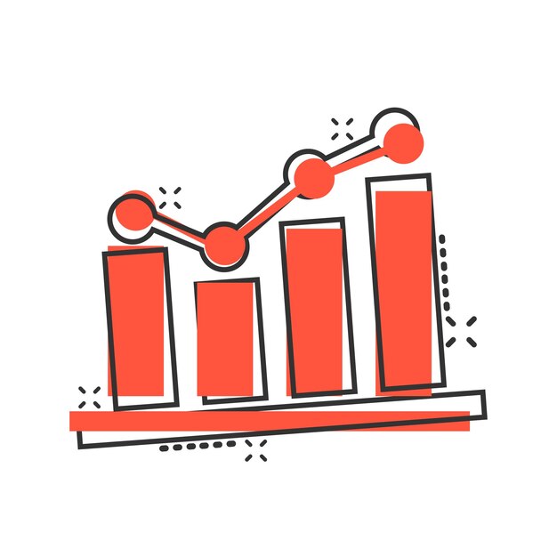 Growing bar graph icon in comic style Increase arrow cartoon vector illustration on white background Infographic progress splash effect business concept