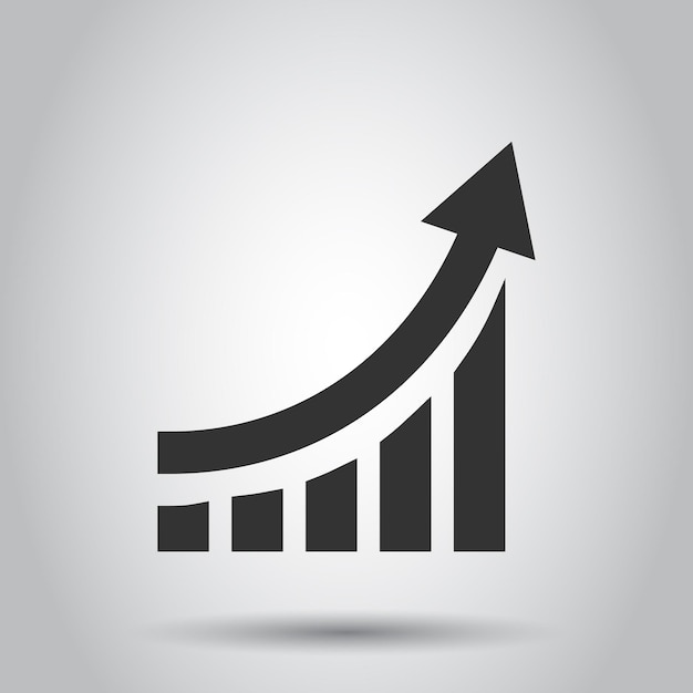 Growing bar graph icon in flat style Increase arrow vector illustration on white background Infographic progress business concept