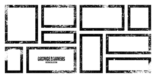 Grunge square frames banners with stains and scratches brush stroke rectangular shape design element