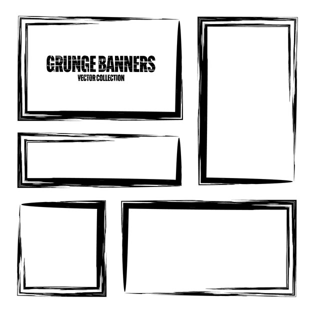 grunge square frames banners with stains and scratches brush stroke rectangular shape design element