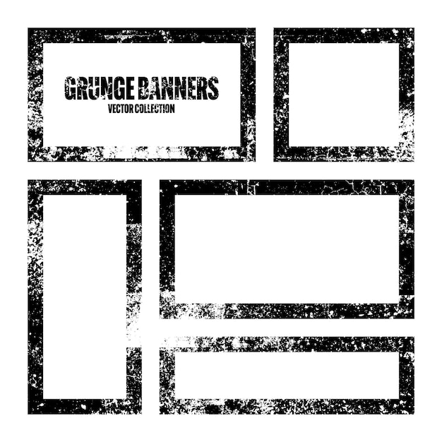 Grunge square frames banners with stains and scratches brush stroke rectangular shape design element