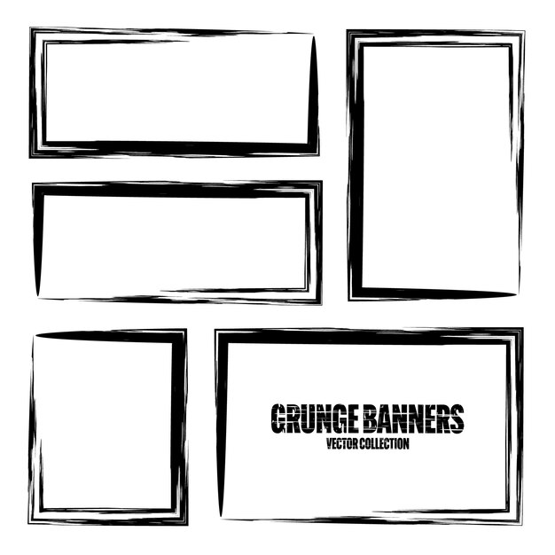 grunge square frames banners with stains and scratches brush stroke rectangular shape design element