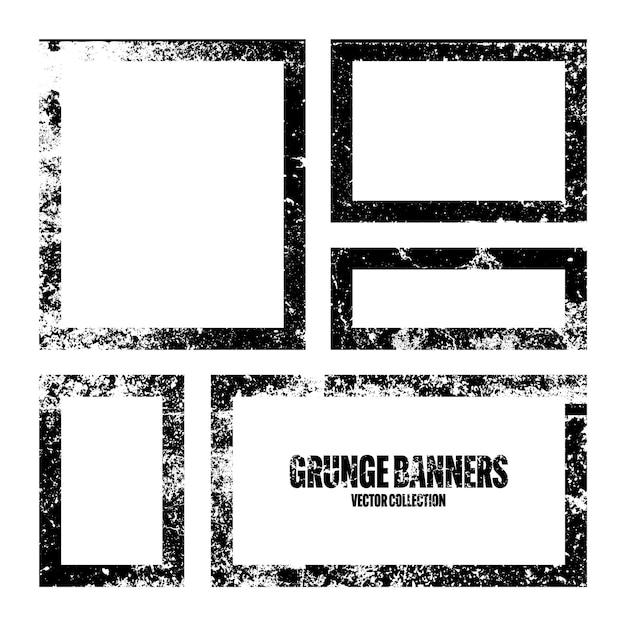 Grunge square frames banners with stains and scratches brush stroke rectangular shape design element