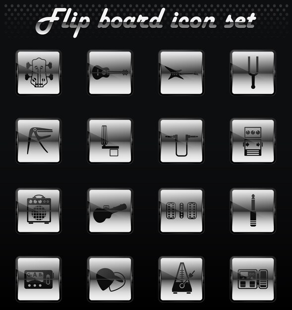 Guitar and accessories vector flip mechanical icons for user interface design