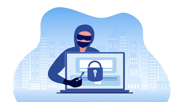 Hacker crime attack and personal data security concept Hacker try to unlock the key on computer