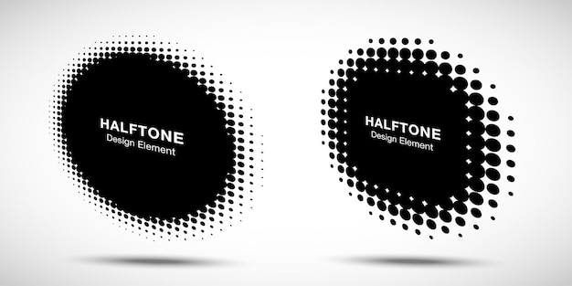 Halftone circle perspective frame abstract dots logo emblem design element.
