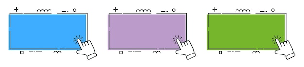 hand cursor with click here banner vector set action button with mouse click