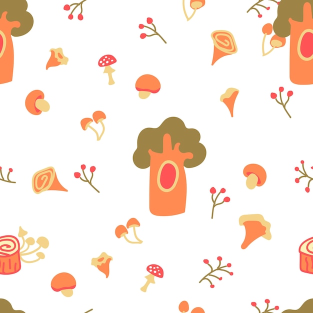 hand drawing with trees seamless texture with trees white background with oak and mushroom ornament suitable for fabric children's clothing wallpaper paper