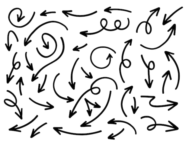 Hand drawn arrows collection Set simple flat arrows isolated on white background Arrow mark icons