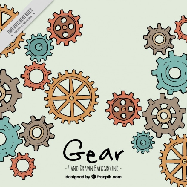 hand-drawn background with colorful gears
