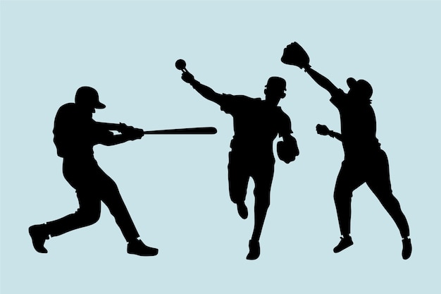 hand drawn baseball player silhouette set