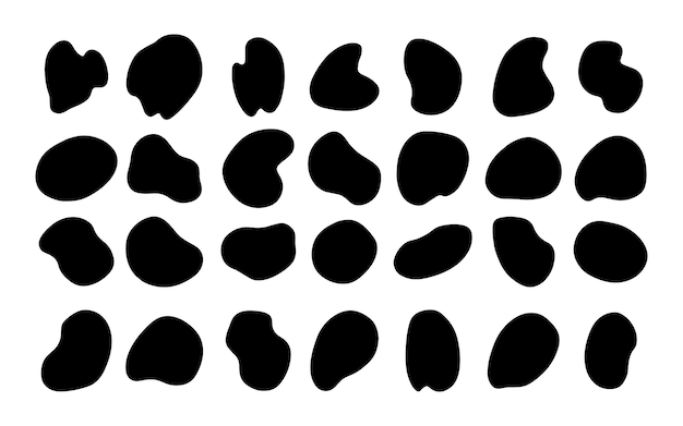 Hand drawn black round abstract organic blots of irregular shape