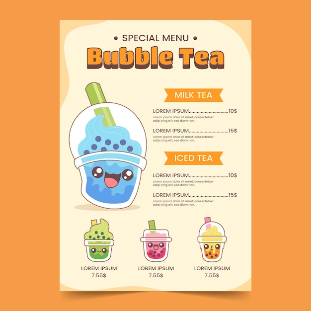 Hand drawn bubble tea menu template