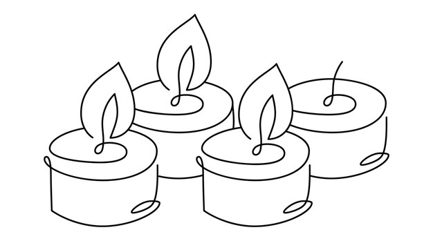 hand drawn continuous one line four candles vector icon christmas advent three burning cundles