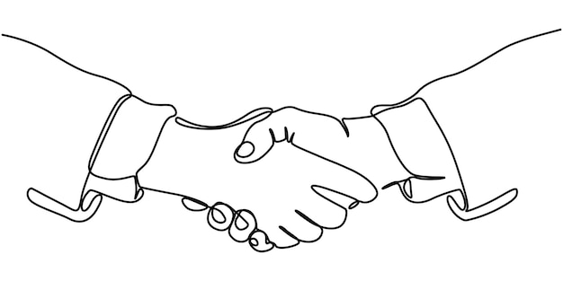 hand drawn continuous one line of handshake poster art print vector illustration two businessmen