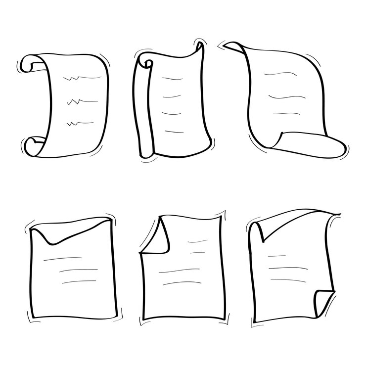 Vektor hand drawn curled paper and flip turn fold sheet