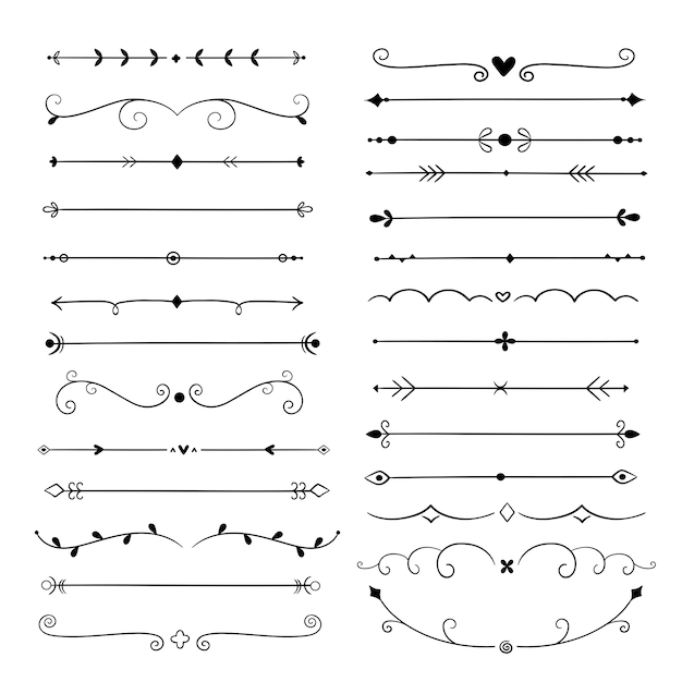 Hand drawn dividers. Line design elements vintage borders. Calligraphic ornate decoration. Retro divider, separator vector set