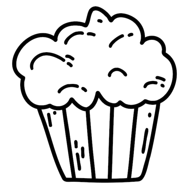 Hand drawn doodle delicious cupcake Outline vector illustration of sweets dessert pastries