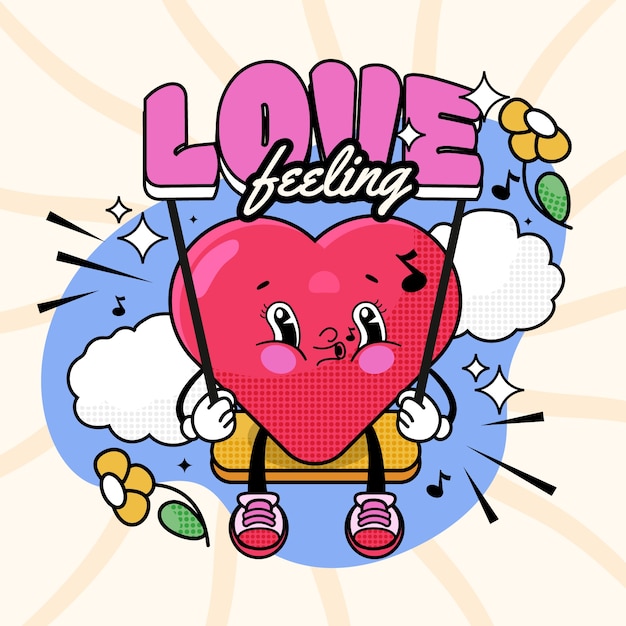 Hand drawn heart cartoon character illustration