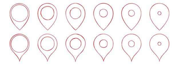 Hand drawn map pointer pin vector set