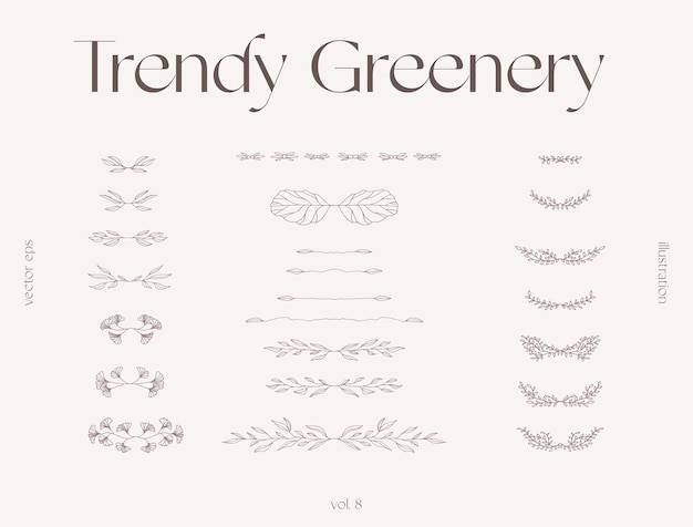 hand drawn one line floral elements, trendy greenery, botanical drawings, decorative branches