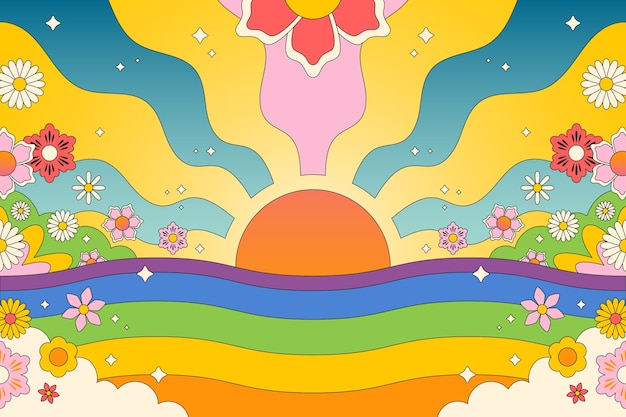 Hand drawn retro sun illustration