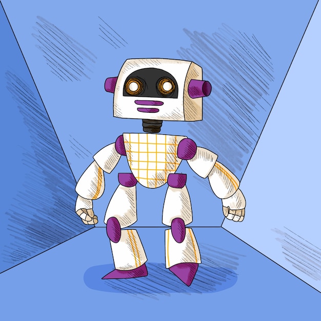 hand drawn robot character illustration