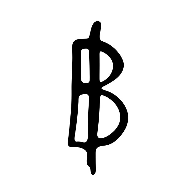 Hand drawn thai baht currency symbol Brush stroke doodle Single element for design