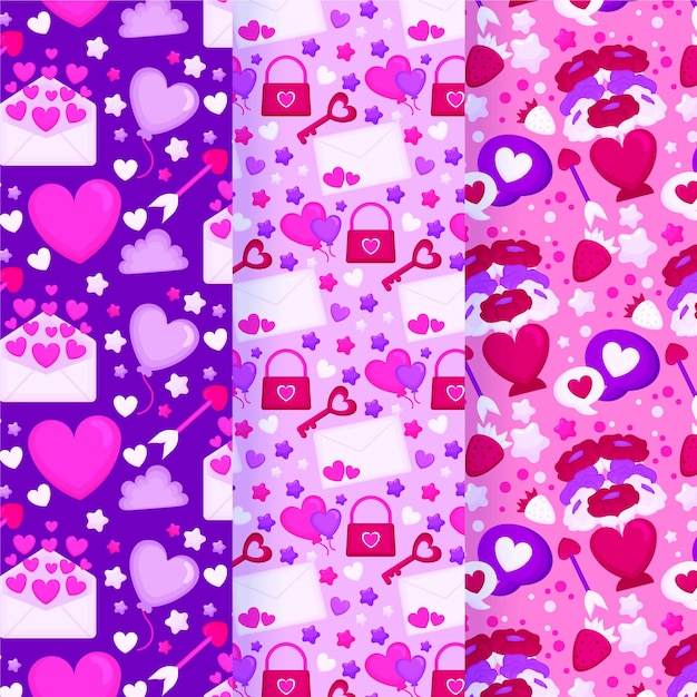 Hand drawn valentines day pattern collection