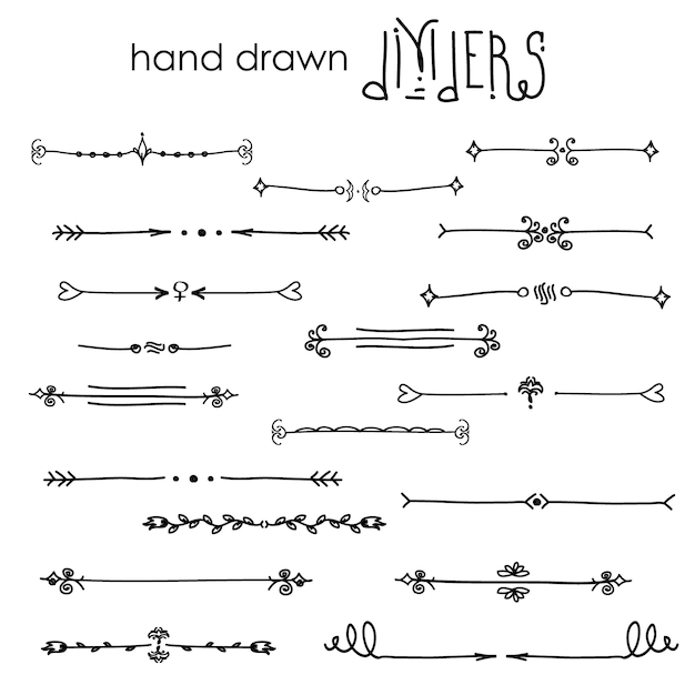 Hand drawn vector dividers line border set and design element vector on white background