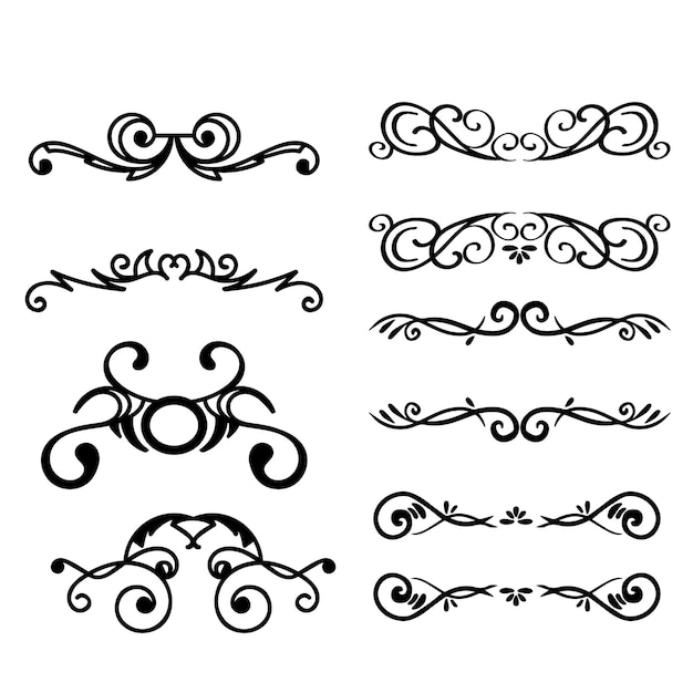 hand drawn vector dividers lines borders and laurels set