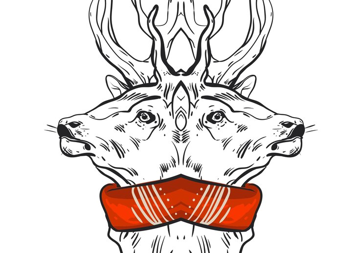 Vektor hand drawn vector graphic mirror christmas deer compozition isolated on white backgrounddesign for greeting carddecorationsave the datejournalingbannerposterprint