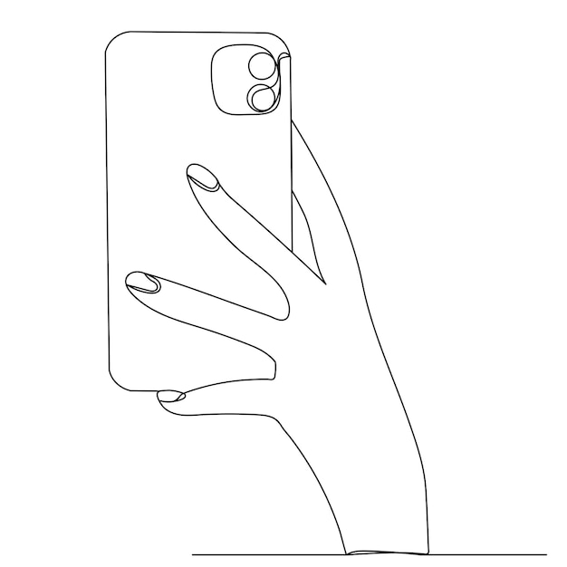 hand with phone continuous line drawing sketch vector