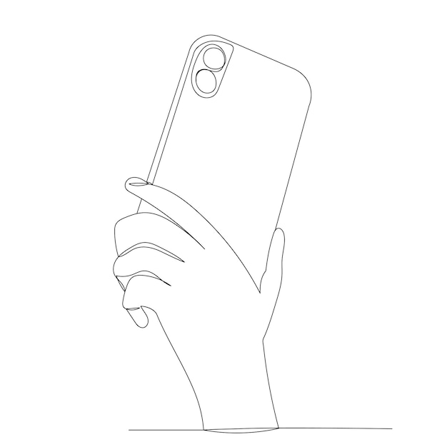 hand with phone one continuous line drawing sketch vector