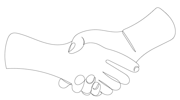 handshake outline drawing by one continuous line isolated vector