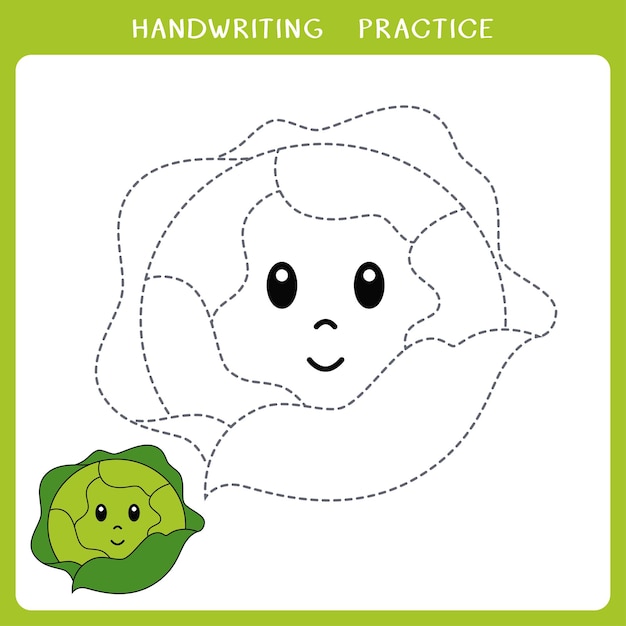 Handwriting practice sheet with cute cabbage