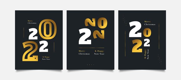 happy new year 2022 poster set design with elegant gold style. new year celebration design template for flyer, poster, brochure, card, banner or postcard