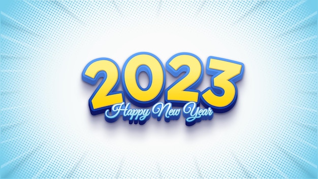 Happy new year 2023 with modern 3d curved numbers