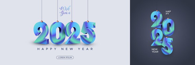 Vektor happy new year 2025 with 3d hanging number concept for 2025 new year celebration