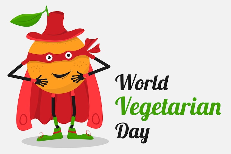 Vektor happy orange hero character fruit orange mascot citrus vegetarian day poster or banner