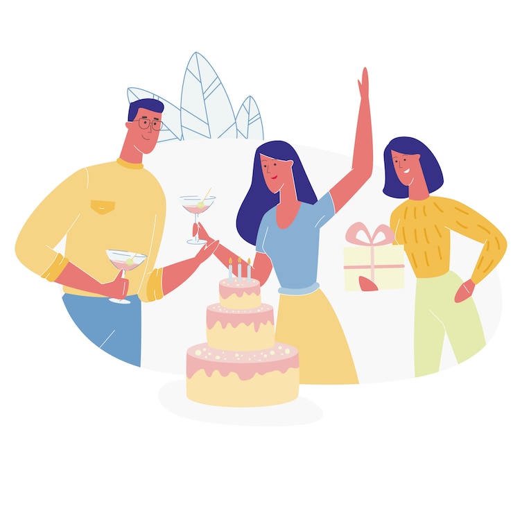Vektor happy people characters celebrating birthday
