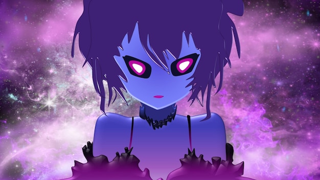 hd anime girl character with galaxy illustration background