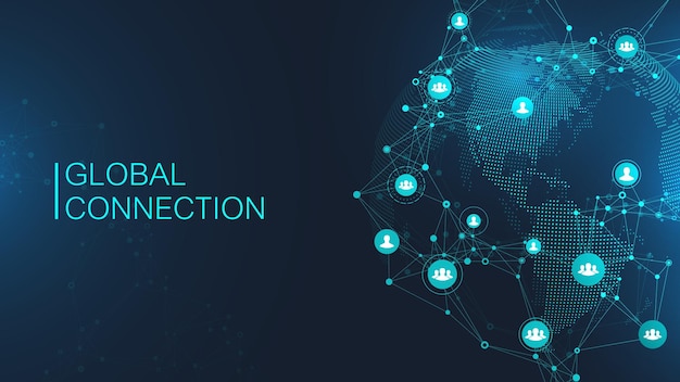 header social network communication in the global business concept